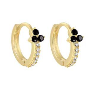 Tiny Gold Huggies w/Black CZ stones Pretty everyday huggies Black Zircon